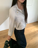 Muhi No Collar Neck Strap Two-Button Two-Pocket Crop Jacket