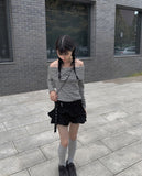 Reno Tiered Pleated Punching Mini Skirt