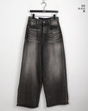 [3WAY] Jiber Snap Button Black Washing Wide Denim Pants