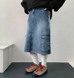 Senpo cargo denim midi skirt