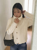 Robe Collar High-Neck Avant Cable Knit Long Sleeve Cardigan