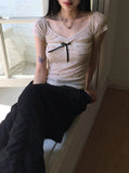 Billie Dot Lace Ribbon See-Through Short-Sleeved T-Shirt