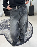 Luton Drawing Flower Denim Pants