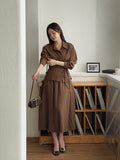 [Hairband Set] Macy Collar Wrap Shirt Banding Long Skirt Set