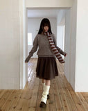 Moin wool V-neck loose button long sleeve knit