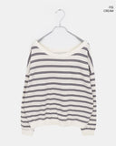 Hanky Stripe One Off Shoulder Overfit Long Sleeve Sweatshirt