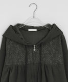 Sigyu Flower Lace Shirring Hood Zip-up