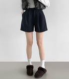 Winter Shorts Corduroy Fleece Brushed Pin Tuck Banding Short Pants