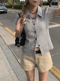 Chori Small Check Shirring Pintuck Puff Short Sleeve Shirt