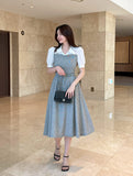 GN Seersucker Check Collar Puff One Piece (Belt Set)
