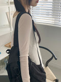 Petitron see-through ribbon strap long sleeve blouse