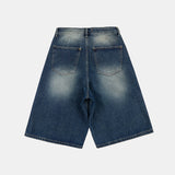 Tin brush washed bermuda denim half pants