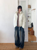 Season zipper pocket puffer collar short padding