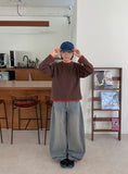 Trad Curved Washed Denim Balloon Wide Pants