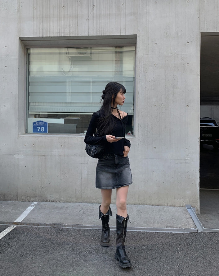 【Anyone more】Shino Washing Denim Mini Skirt 03-27-