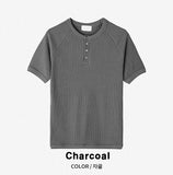 Muscle Fit Henley Neck Short Sleeve Knit