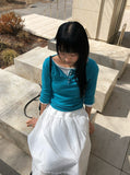 [MADE] Oeun Round Button Three Quarter Sleeve T-Shirt