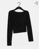 Yubeu One Off Shoulder Button Slit T-Shirt