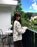 Jupi Dot Round Neck Long Sleeve Knit Cardigan