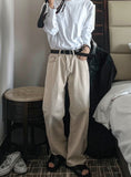 Minimal Cream Semi-Wide Cotton Pants