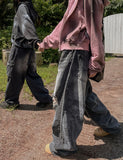 Boosting tie-die damage wide denim pants