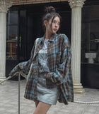 Vintage Peach Oversized-Fit Checkered Shirt