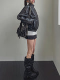 Line Washed Track Leather Jacket