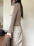Puning Basic Plain Round Cropped Long Sleeve T-shirt