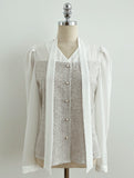 Benilla Color Matching Tweed Tie Blouse