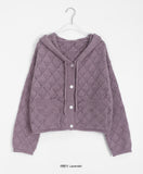 Skida Punching Crop Wool Knit Hood Cardigan