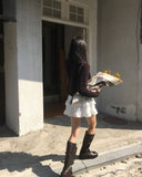 Pobo suede velvet lace tiered mini skirt