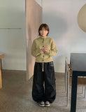 [Unisex] Kamna Carpenter Check Cotton Banding Wide Pants