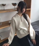 Miden color matching half button pocket collar knit