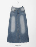 Lots Washed Cutting Denim Long Skirt