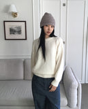 Como wool bokashi pastel thick loose fit round knit