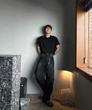 Rivet washing denim pants