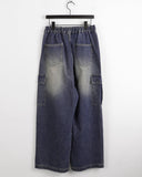 [MADE] Uko Pintuck Cargo Back Banding Long Wide Denim Pants