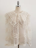 Layview see-through embroidered big collar blouse (Sleeveless set)