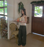 Non Fade Cooling Summer Thin Banding Wide Raw Denim Pants
