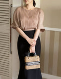 Pecho Pleated Short Sleeve T-shirt Blouse