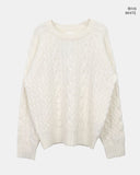 Delin round neck cable wool knit