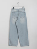 Twin stitch washed denim wide pants