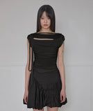 Asymmetrical Draped Strap Roll-Up T-Shirt