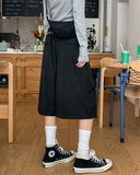 Poly Stripe Bermuda Slacks (+Belt Set)