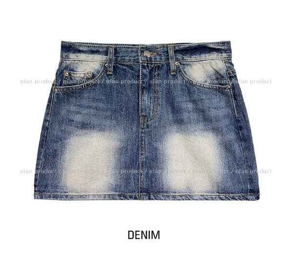 【U LAN】Ant Row Washing Denim Mini Skirt U LAN (ユーラン) - アントロウウォッシングデニムミニスカート