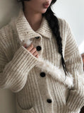 Caven High Neck Overfit Button Long Knit Cardigan