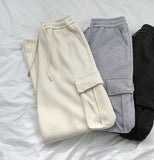 Corduroy fleece brushed golden two-way pocket long wide jogger warm pants