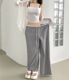 Summer Color Matching Stripe Banding Wide Pants