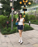 Raffen Banding Color Matching Ribbon Pocket Shorts