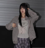 Enjet zipper pocket oversized fit boxy denim zip-up jacket